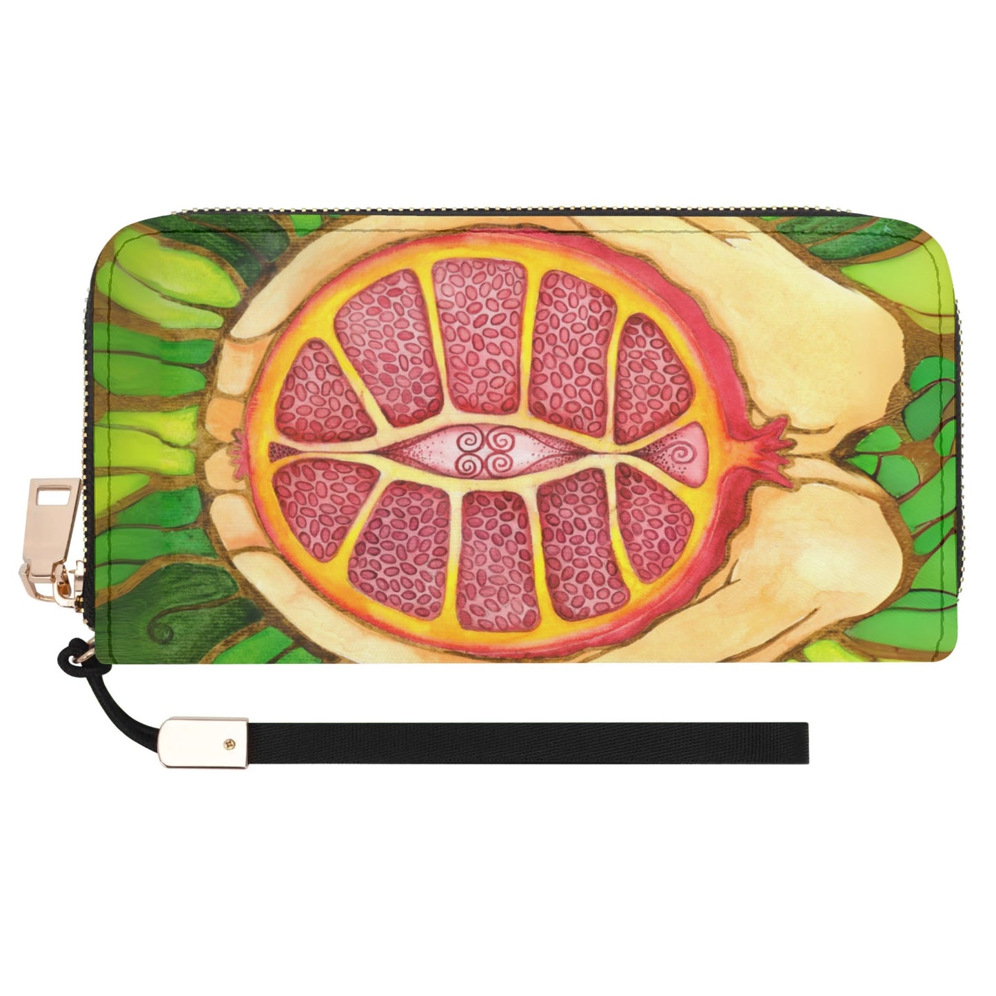 Pomegranate Peace Leather Zipper Wristlet Wallet