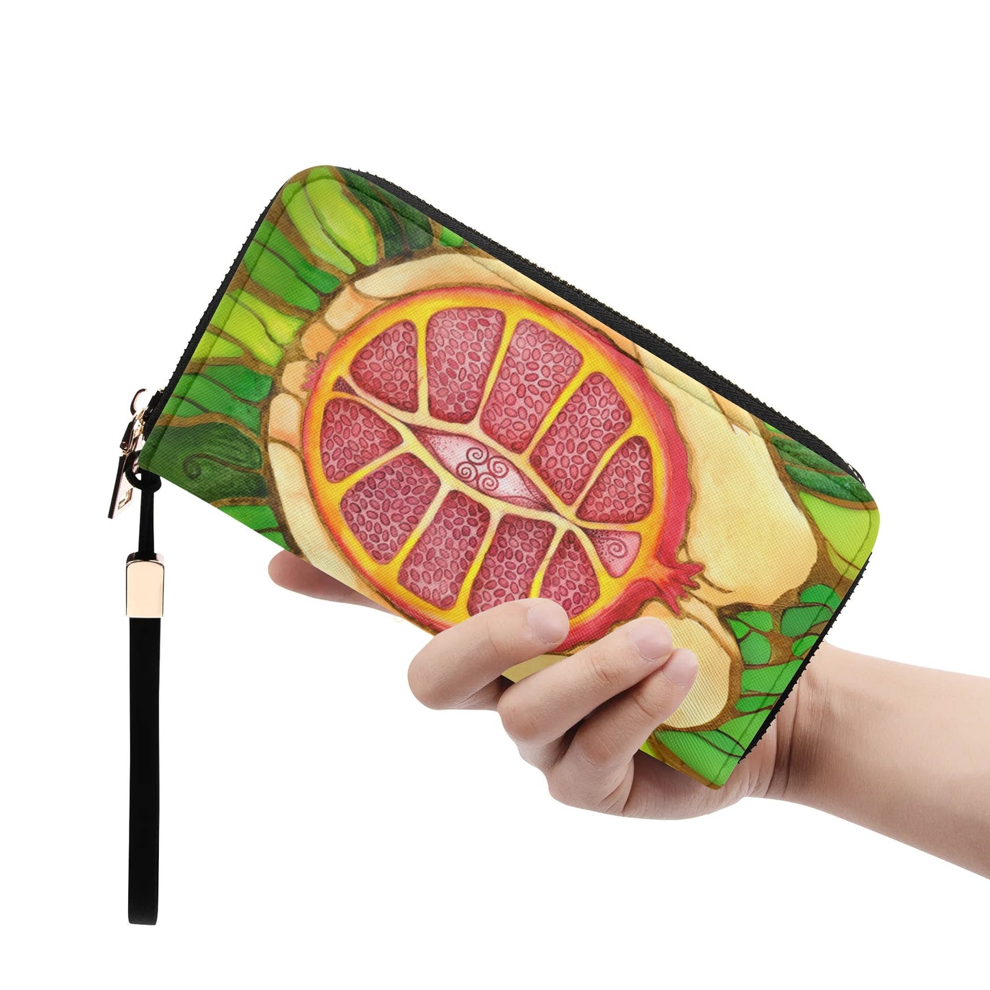 Pomegranate Peace Leather Zipper Wristlet Wallet