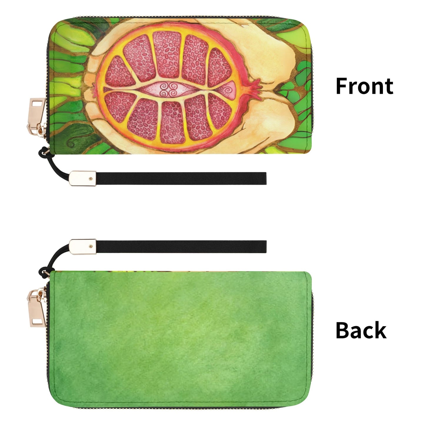 Pomegranate Peace Leather Zipper Wristlet Wallet