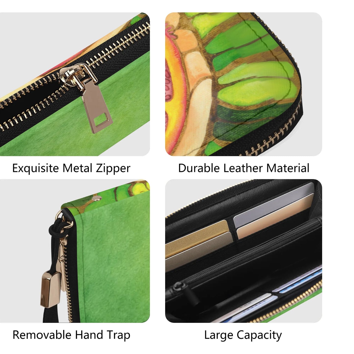 Pomegranate Peace Leather Zipper Wristlet Wallet